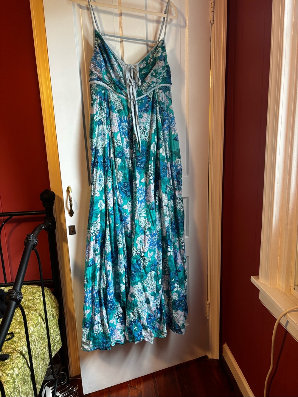 Free People Teal and Blue Floral Lace-Up Maxi Dress